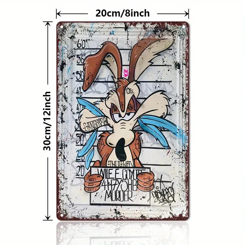 LOONY TUNES WILE E COYOTE WANTED MUGSHOT Tin Metal sign GIFT Art Deco Movie