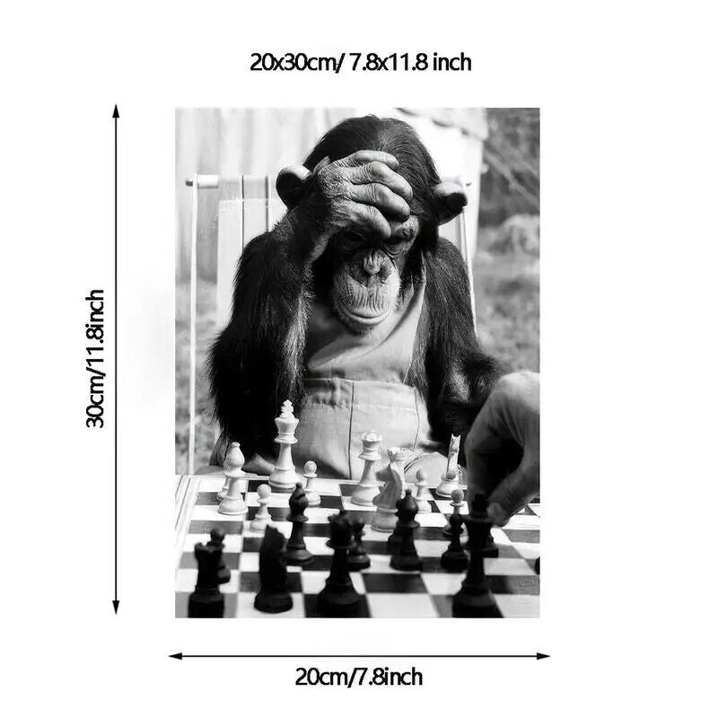 ANIMAL Canvas Wall Art Movie Poster Print Picture MONKEY CHIMP GREYSCALE CHESS