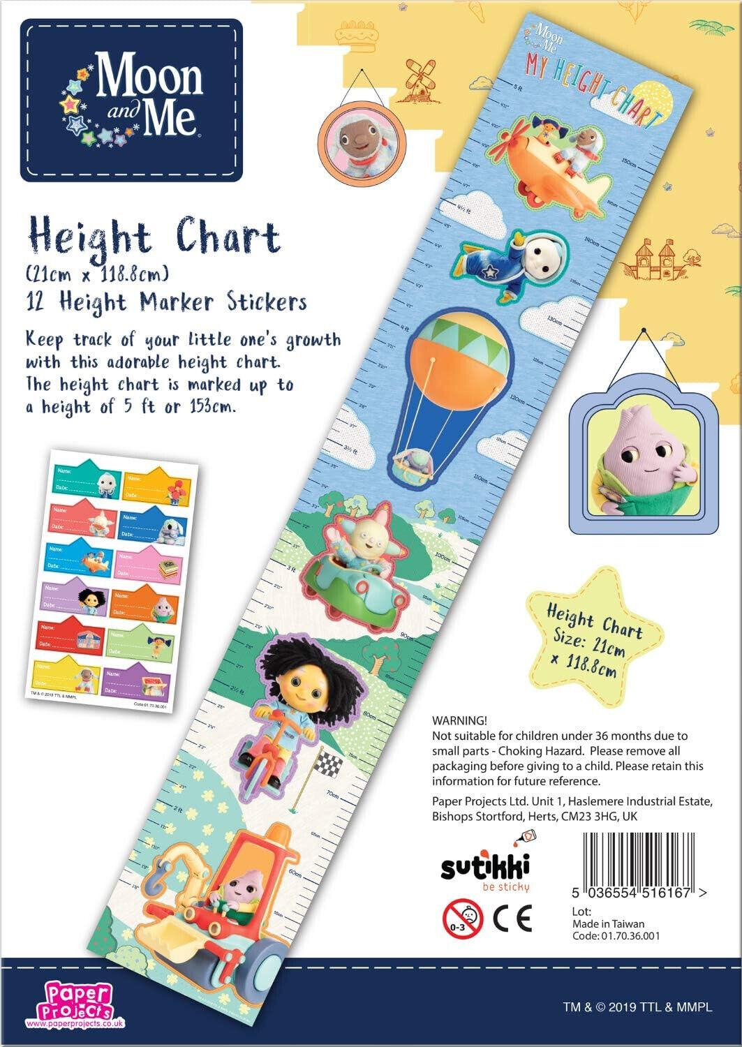 Moon and Me Height Chart & STICKERS 119cm x 21cm OFFCIAL STOCKING FILLING KIDS