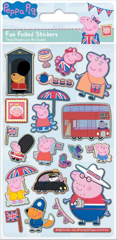 Peppa Pig BLUE Fun Foiled Stickers sheet PINK GREEN BRITAIN PARTY YOU CHOOSE