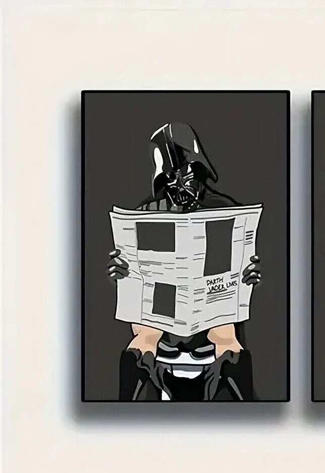 DARTH VADER SITTING ON TOILET NEWSPAPER Movie TREBLE CANVAS WALL ART Print