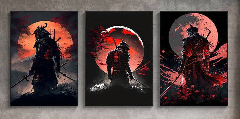 LARGE Japanese Samurai Canvas Wall Art Picture Unframed Stunning SHINOBI WARRIOR