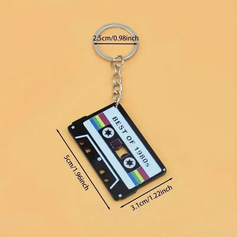BEST OF 1980S Cassette Tape Key Chain Green Blue Retro 80s Funky Gift Teen
