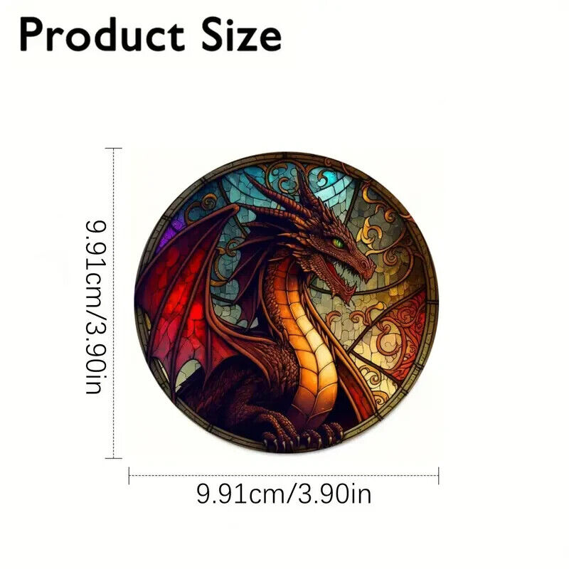 6 Set Chinese Dragon Mythical Coasters Kitchen Drinks Coaster Gift FIRE GREEN PU