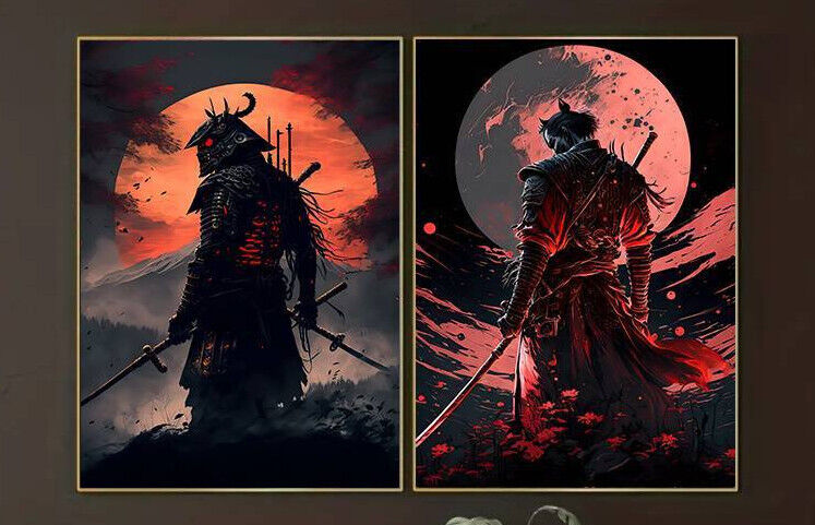 LARGE Japanese Samurai Canvas Wall Art Picture Unframed Stunning SHINOBI WARRIOR
