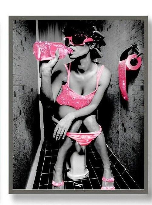 Luodroduo Fashion Wall Art Bathroom CANVAS Prints Pink BLACK Glam GLITTER WOMEN