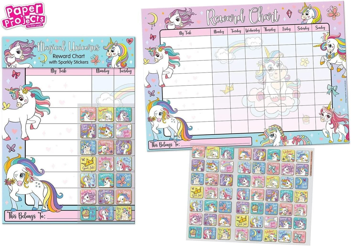 MAGICAL SPARKLY Unicorn Reward Chart Reward FUN ASSORTMENT Stickers CHOOSE YOUR