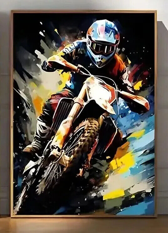 Dirt Bike Sport Splatter Paint Motocross Rider Canvas Poster Picture MOTORBIKE