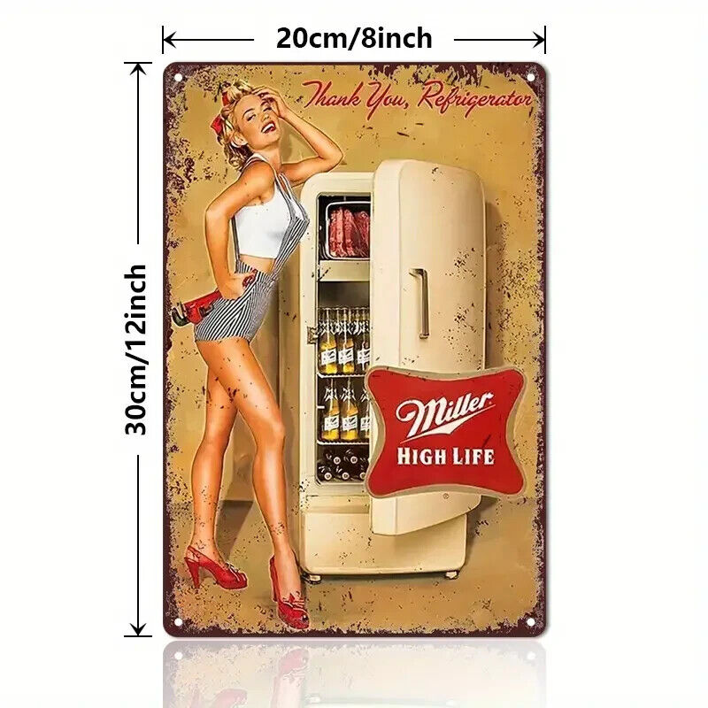 MILLER TIME GIRL HIGH LIFE Retro Tin Sign ALCOHOL WALL MAN CAVE PUB SEXY PIN UP