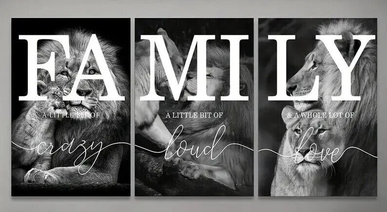 LION FAMILY Canvas Art Pictures Large LOVE LIVE LIFE CRAZY LOUD LIONESS