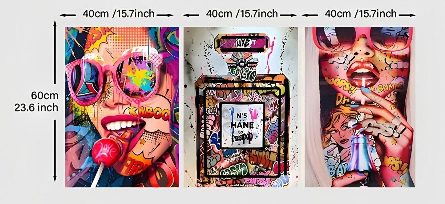 COMIC RETRO WOMEN POP ART CANVAS WALL ART PICTURE PRINT LOLLIPOP FUNKY BRIGHT