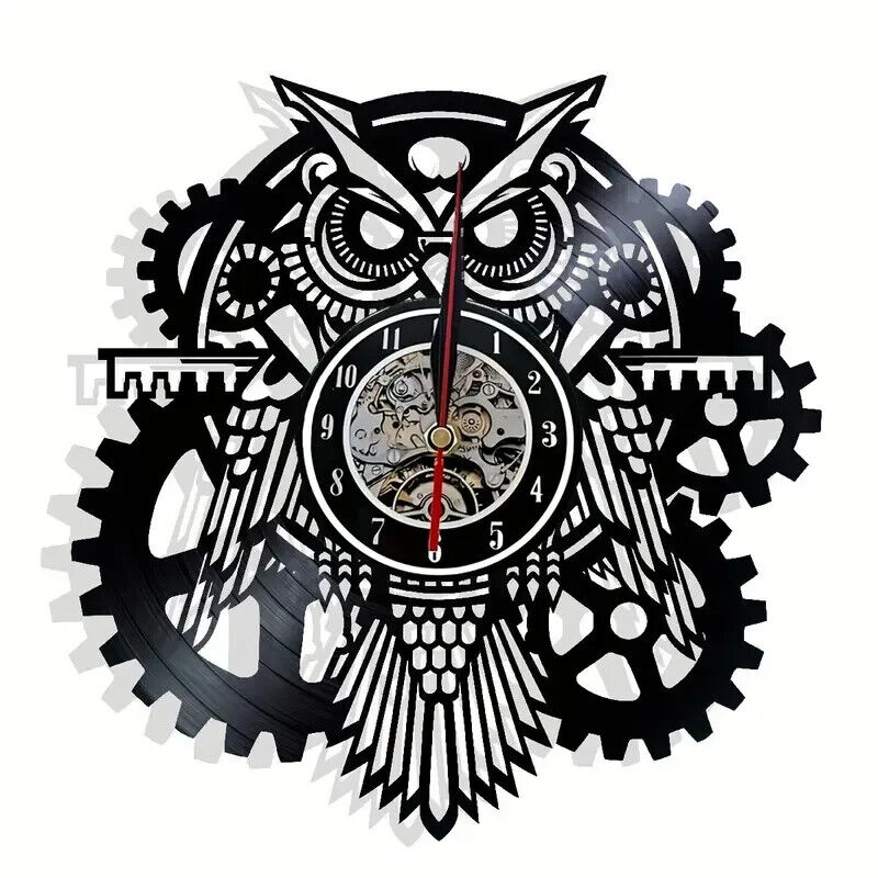 OWL Vinyl Wall Clock Record Clock Decor Watch Hunting Fishing Animals WOOD COG
