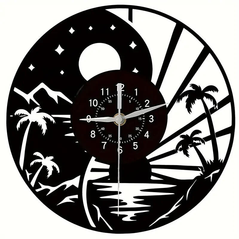 BEACH PALM TREES HOLIDAY SUNSET Vinyl Wall Clock Record Clock Decor Watch