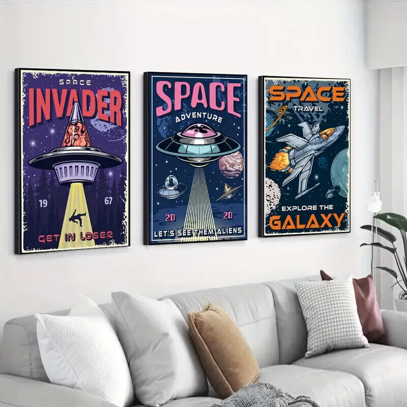SPACE FUTURISTIC CANVAS Wall Art Movie Poster Print Picture ROCKET ALIENS SHIP