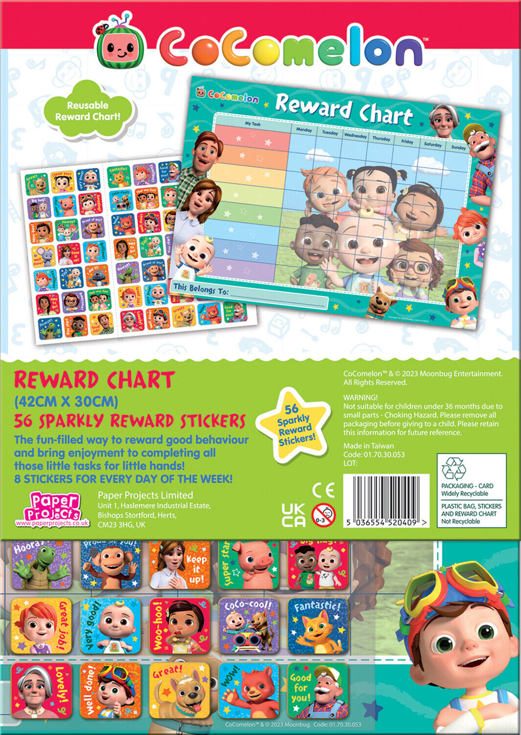 CoCoMelon Reward Chart with 56 Stickers & 6 SHEET SET YOU CHOOSE