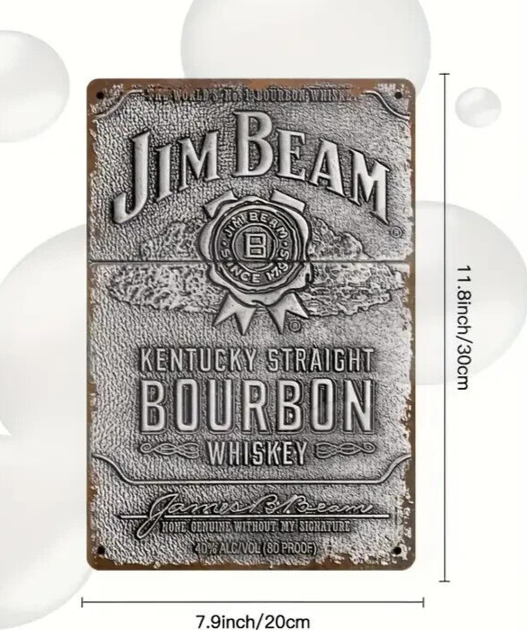 JIM BEAM Retro Tin Sign WALL MAN CAVE PUB ALCOHOL WHISKEY BOURBON XMAS BRANDY