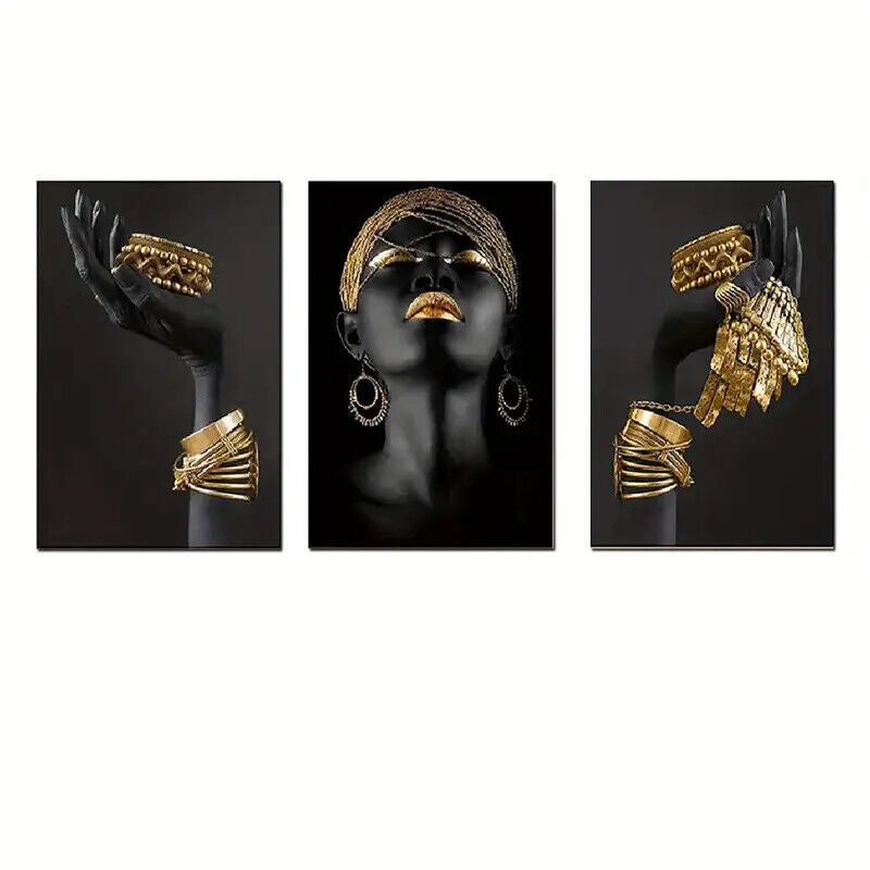 Gold Woman Portrait African Core Wall Art Pictures Poster JEWELERY STARGATE LADY