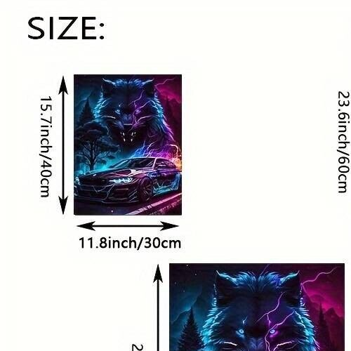LARGE Neon Super BMW Car Wolf Poster Abstract Art Canvas Painting Wall Art SPARK