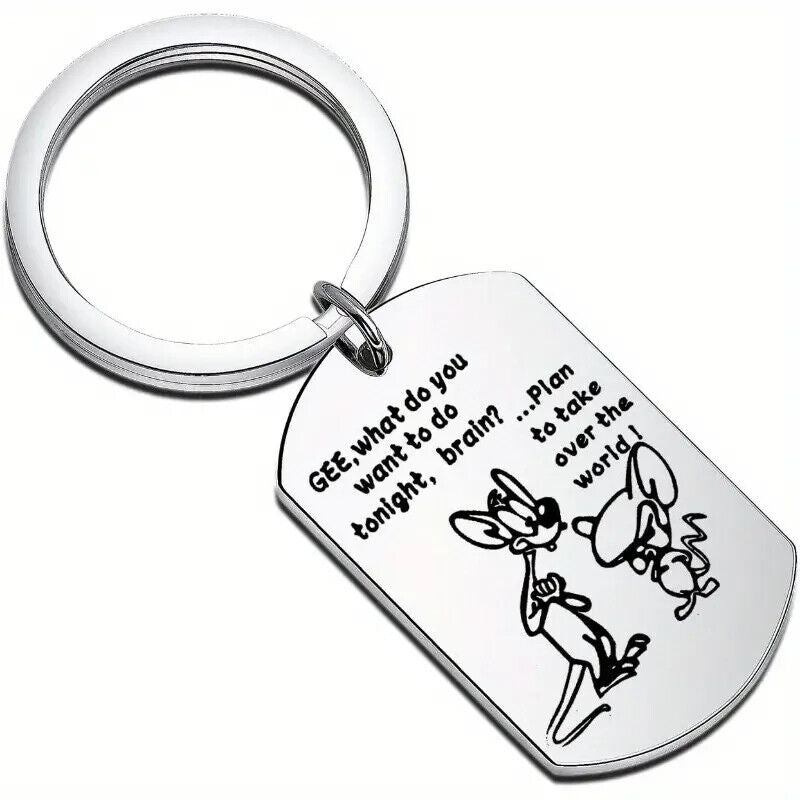 PINKY AND THE BRAIN Keyring KEYRING NICKELODEON SILVER TAKE OVER THE WORLD GEE
