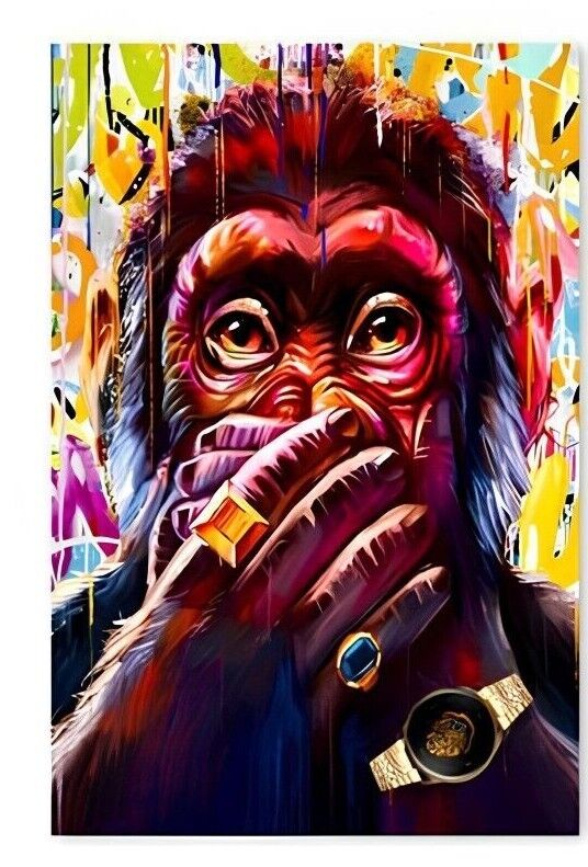 MONKEY CHIMPANZEE Canvas Wall Art Movie Poster Print Picture RING GOLD GLASSES