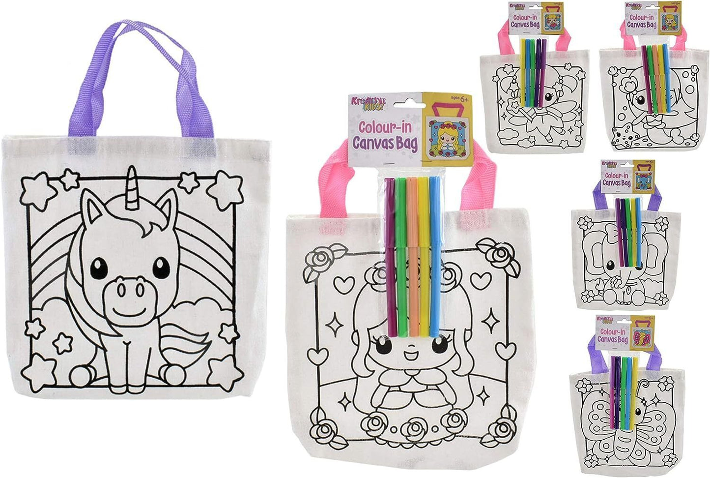 Kreative Kids Colour Your Own Canvas Bag 6 Designs 2 Collect & Colour Choose