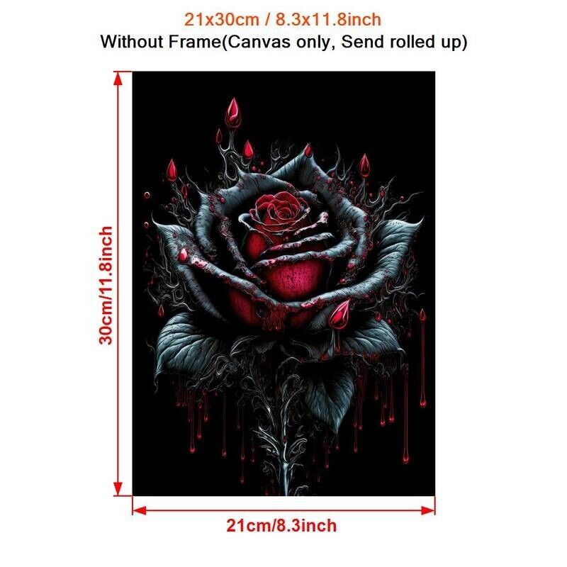 Large Black & RED Rose Photo Picture PRINT Canvas Wall Art GOTHIC BLOOD HORROR