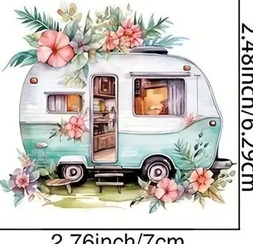 CAMPING CAMPER IRON-ON TRANSFER LOVE HIPPY FRIENDS TRAVEL GLAMP ADVENTURE FLORAL