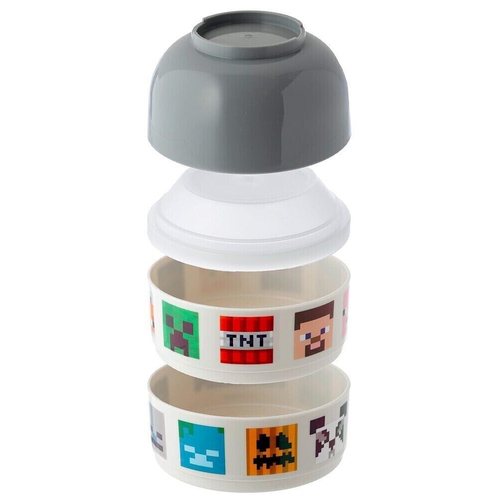 Minecraft Stacked Compartment Round Bento Lunch Box KIDS XBOX PS5 ROBLOX MINE