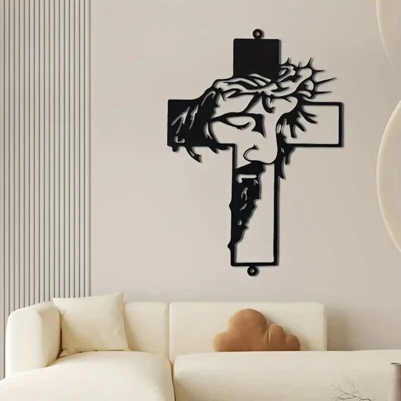 Jesus HEAD On A Cross Metal Wall Art Display Christian Religious Decoration