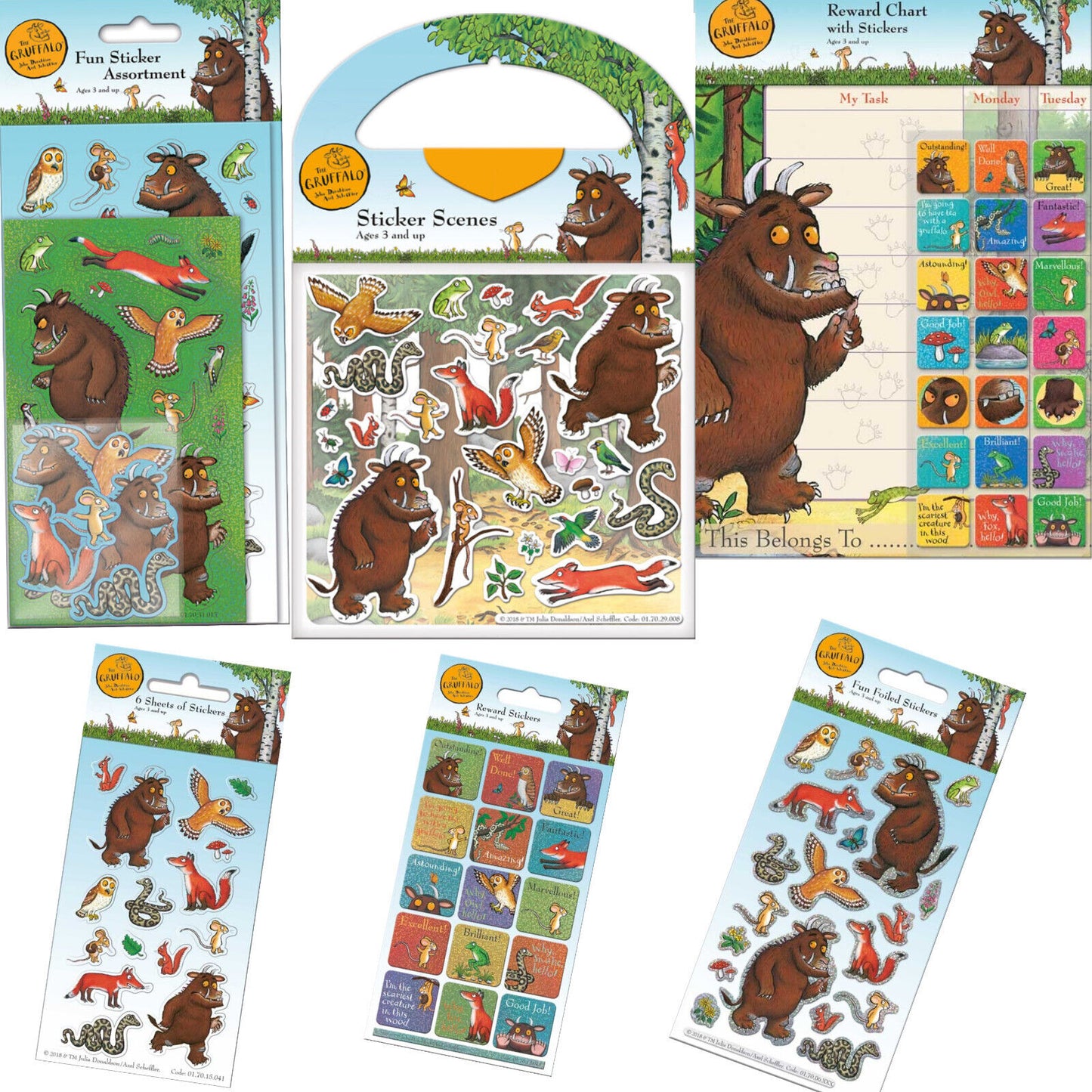 The Gruffalo Fun Stickers REWARD CHART PARTY SCENE SET FOIL JULIA DONALDSON