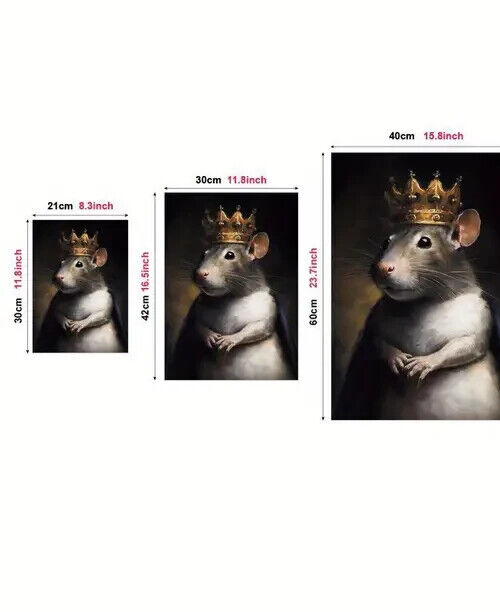 Happy Pet Rat In Golden Crown Watercolour Art MOUSE Print Canvas KING 30X42