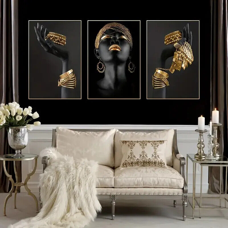 AFRICAN TRIBAL GOLD Modern Wall Art Print Canvas Poster Home JEWELRY BLACK EGYPT