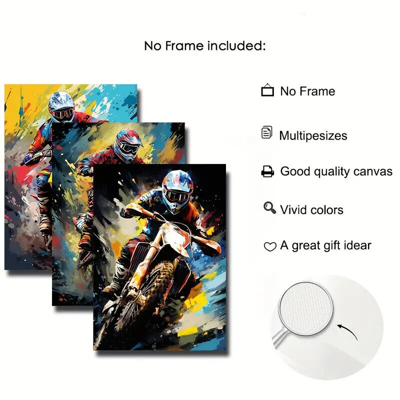 Dirt Bike Sport Splatter Paint Motocross Rider Canvas Poster Picture MOTORBIKE