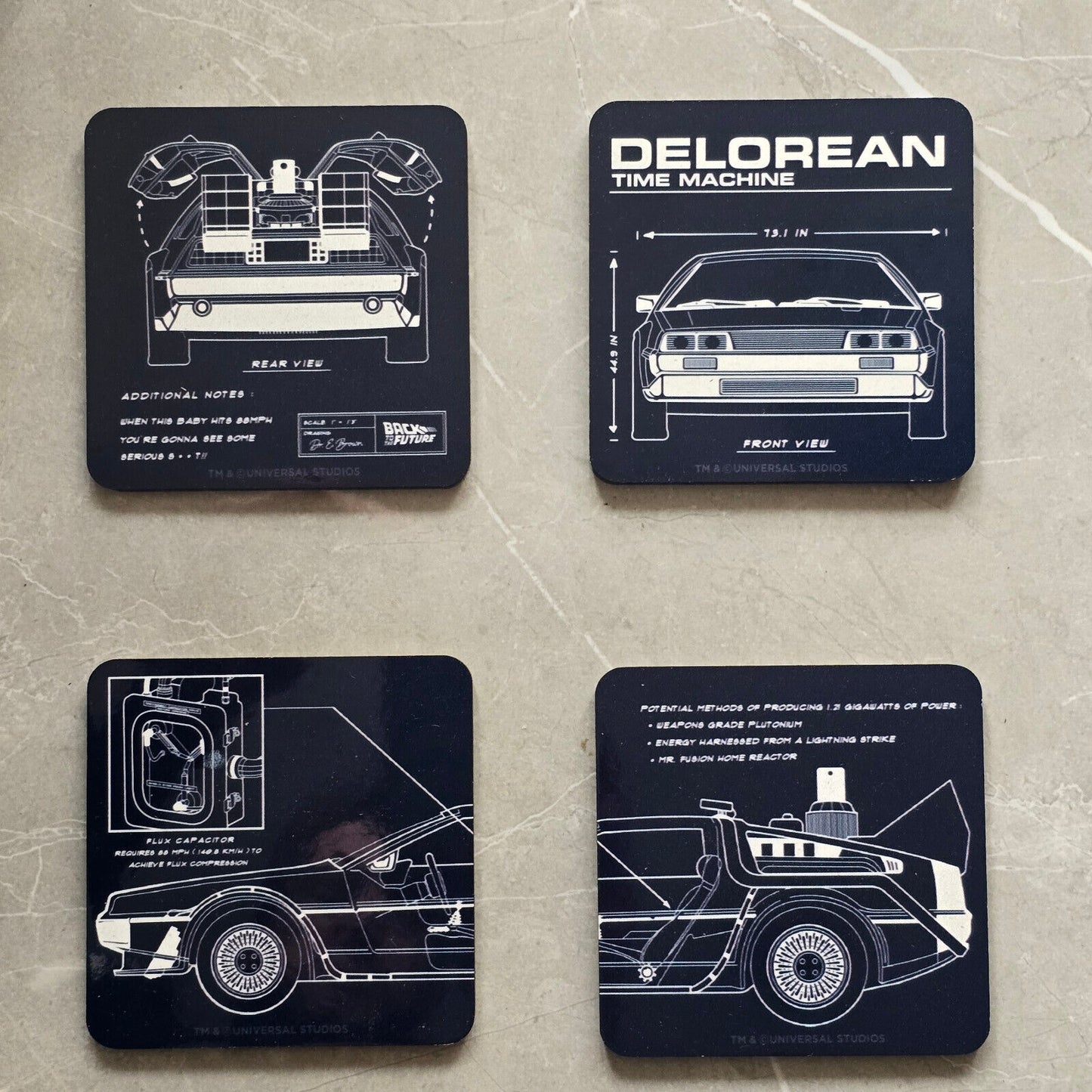 BACK TO THE FUTURE DELOREAN SCHEMATIC COASTER TIME MACHINE FLUX CAPACITOR
