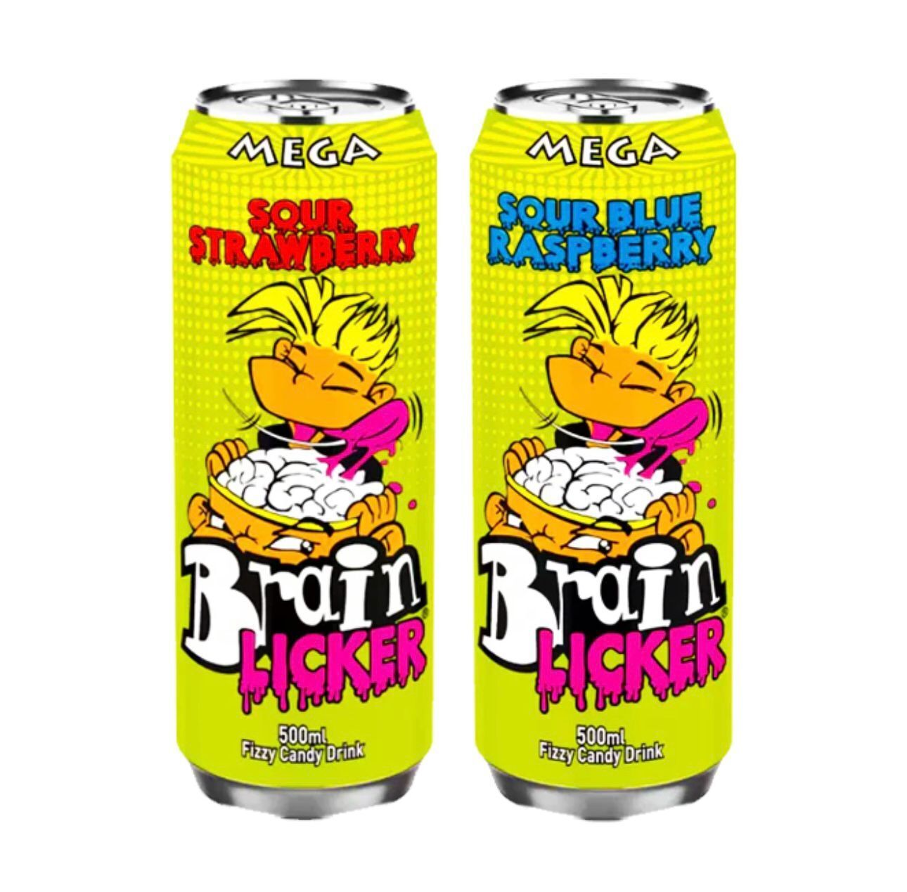 MEGA Brain Licker Sour Blue Raspberry STRAWBERRY Soda 500ml Can USA Import DRINK