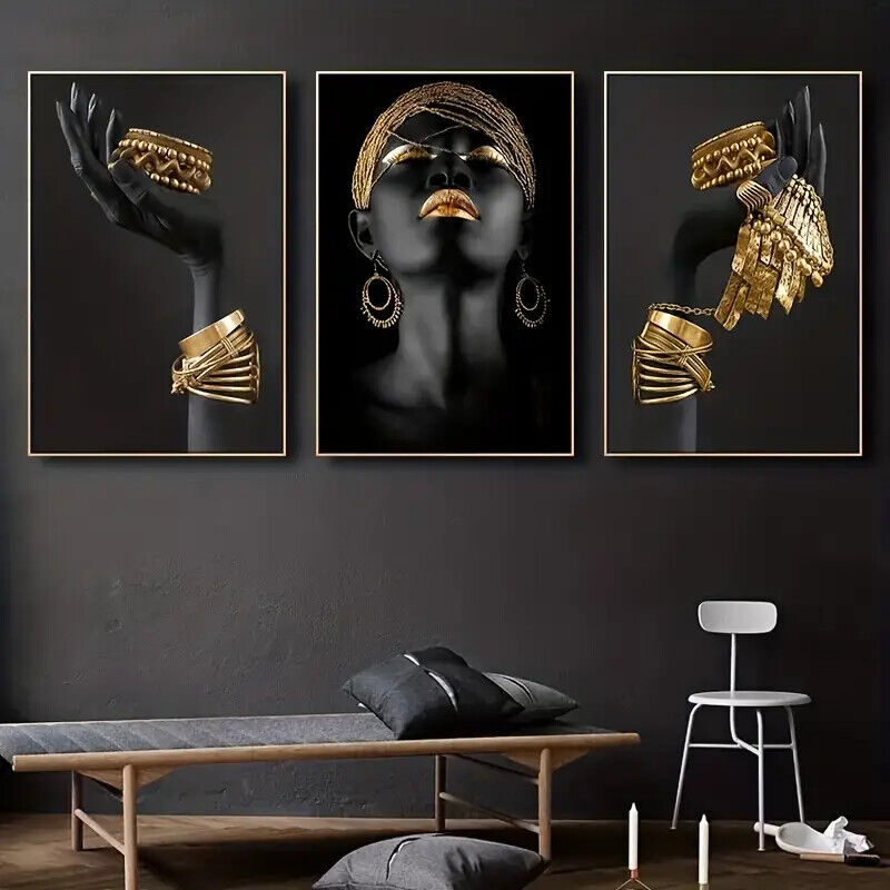 AFRICAN TRIBAL GOLD Modern Wall Art Print Canvas Poster Home JEWELRY BLACK EGYPT