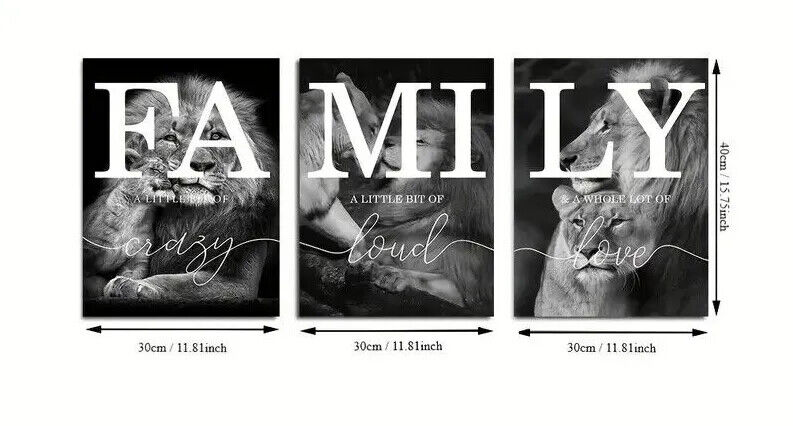 LION FAMILY Canvas Art Pictures Large LOVE LIVE LIFE CRAZY LOUD LIONESS