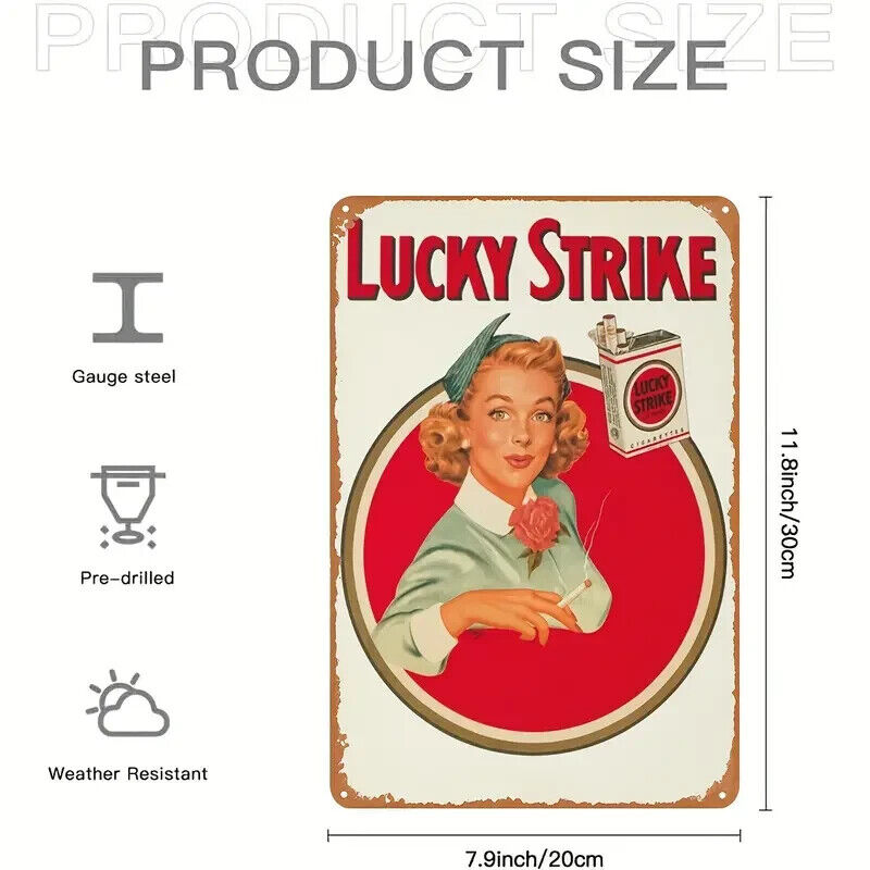 Lucky Strike Retro Metal Aluminium Sign Novelty Gift Home SMOKING TOBACCONIST