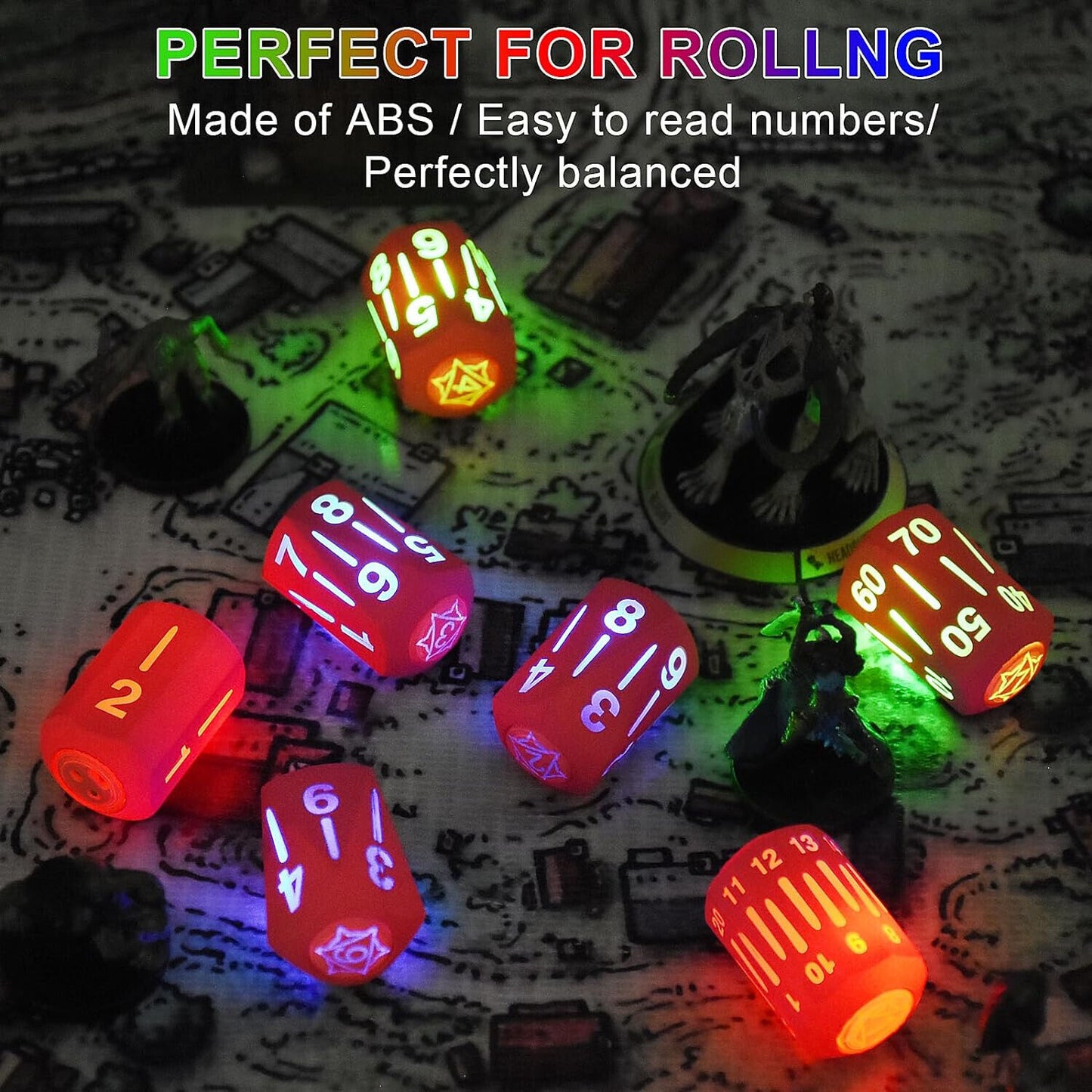Rechargeable Light Up DND Dice 7PCS Set Luminous Glow LED Dices Charging Box