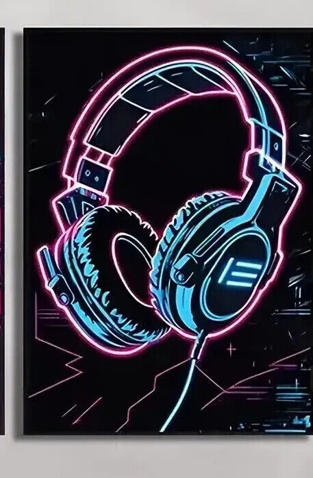 MUSIC GAMER Canvas Art Pictures Large VIRTUAL PC NEON DJ HEADPHONES PS5 PS4