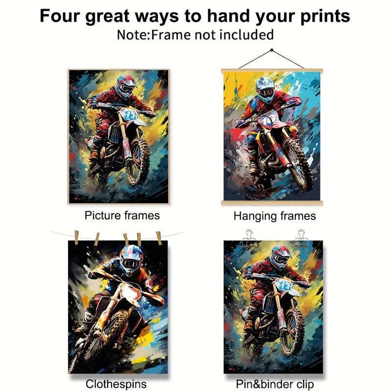 Dirt Bike Sport Splatter Paint Motocross Rider Canvas Poster Picture MOTORBIKE