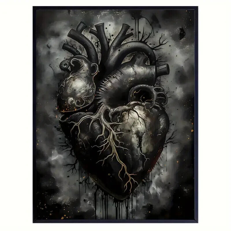 Large GREYSCALE HUMAN HEART MEDICAL Picture Canvas Wall Art GOTHIC BLOOD HORROR