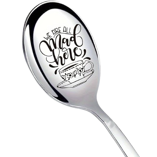 MAD HATTER WERE ALL MAD HERE Spoon ICE CREAM COFFEE SUNDAE SILVER ALICE WONDERLA