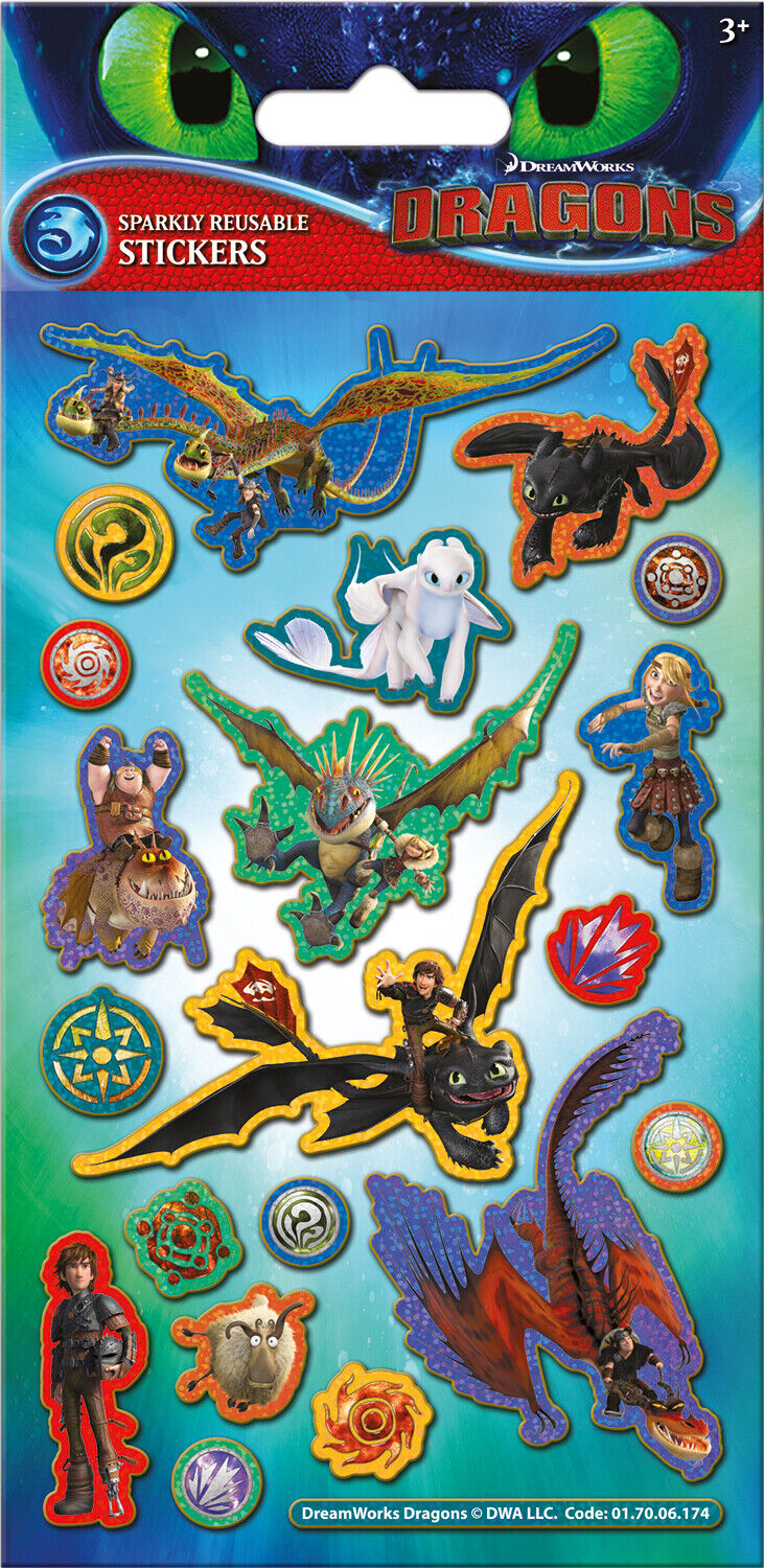 DRAGONS REWARD STICKERS FOILED SPARKLY REUSABLE FUN DREAMWORKS HOW TO TRAIN