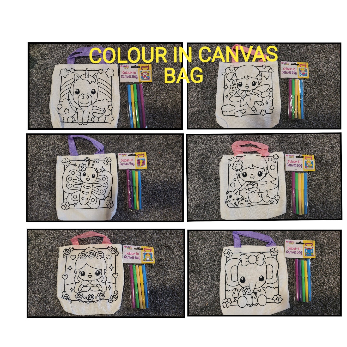 Kreative Kids Colour Your Own Canvas Bag 6 Designs 2 Collect & Colour Choose