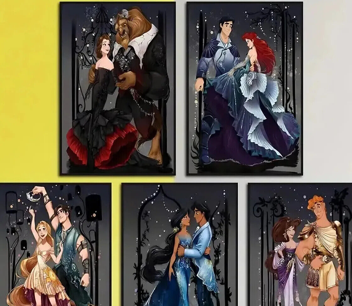Disney Princes Canvas Wall Art Movie Poster Print Picture Stylish Dancing Love