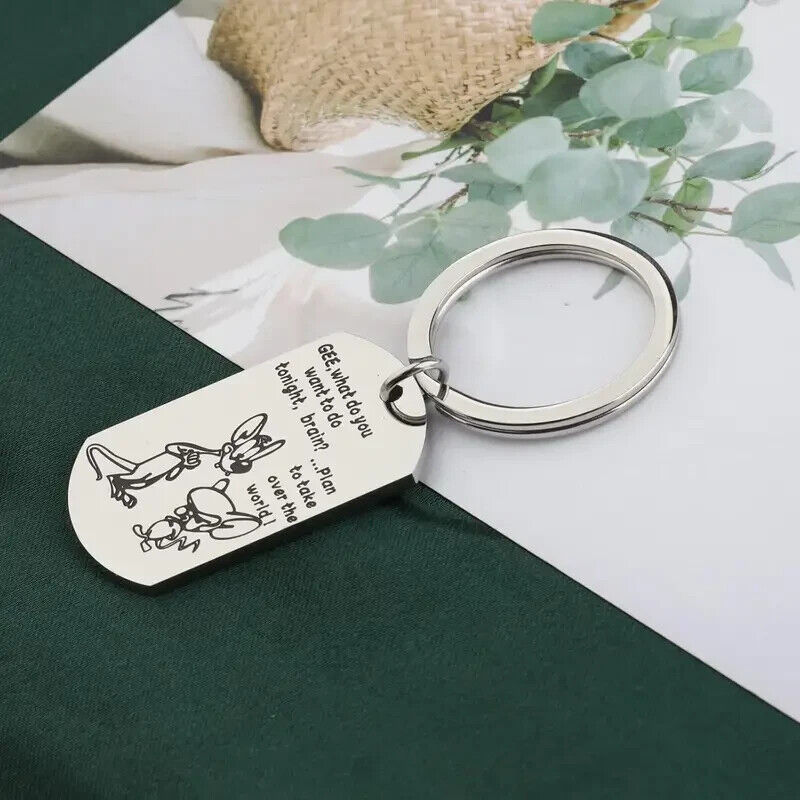 PINKY AND THE BRAIN Keyring KEYRING NICKELODEON SILVER TAKE OVER THE WORLD GEE