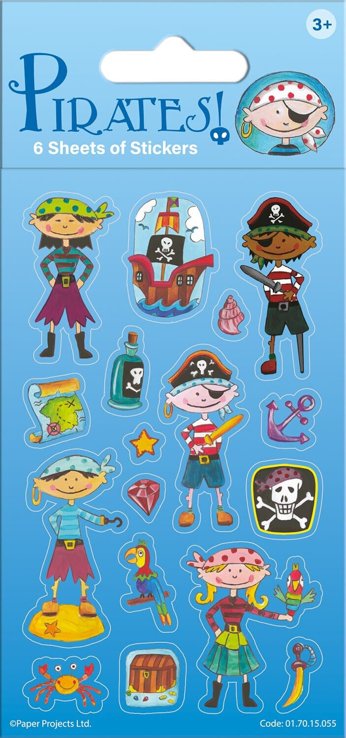 PIRATES STICKERS REUSABLE SPARKLY PARTY BAGS FUN FOILED BLUE JAKE PARROT
