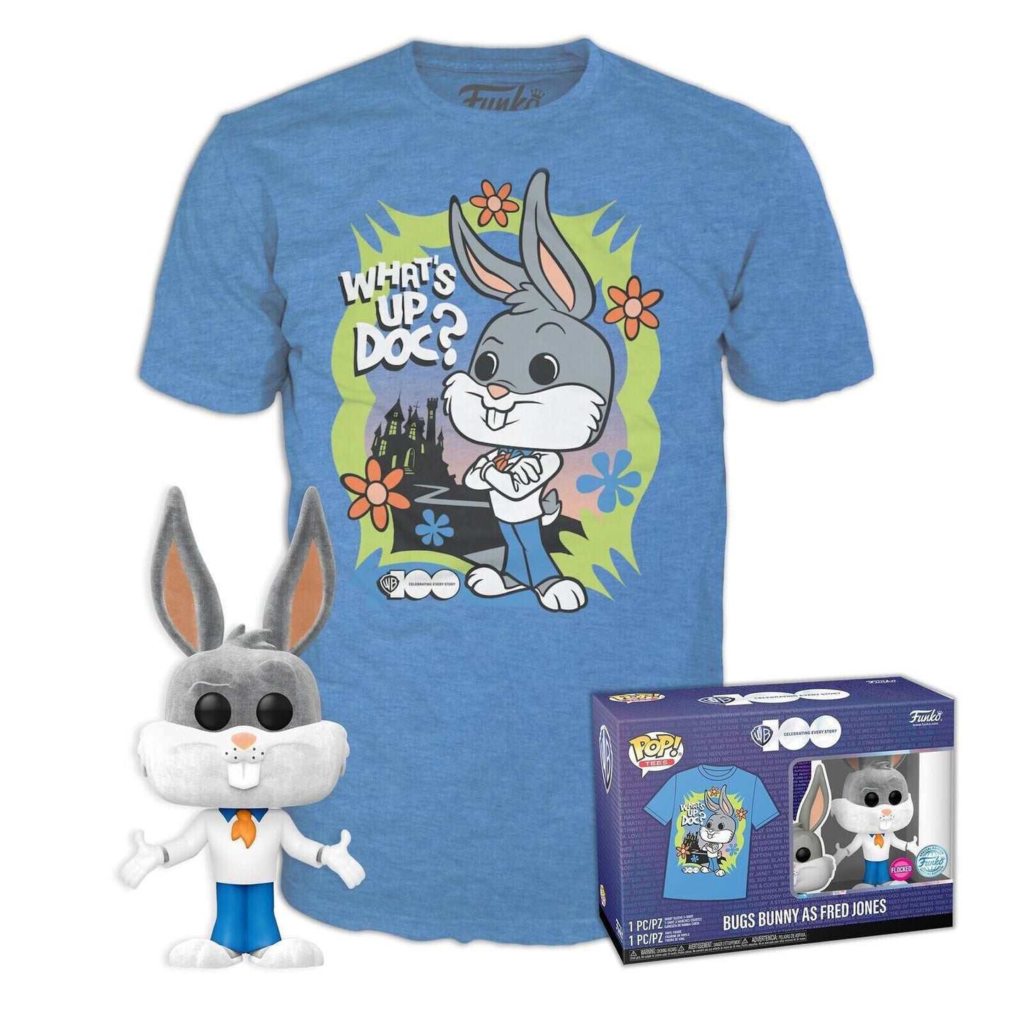 Funko POP & Tshirt WB100 Bugs Bunny As Fred Jones Flocked Large Set Gift Toy