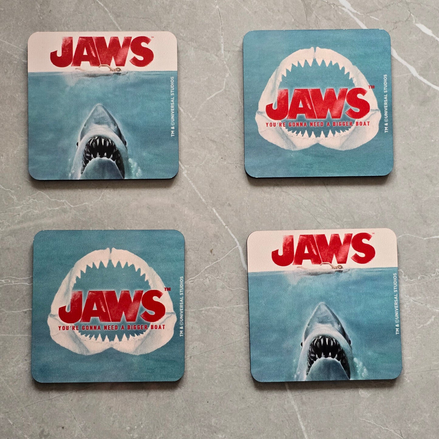 Jaws BIGGER BOAT COASTER SET Great White Shark Thriller Coffee Tea Drink MOVIE
